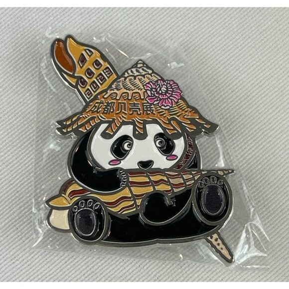 Shell Collectors Panda Enamel Pin Conical Shell Hat Flowers Cute Large - Picture 2 of 5